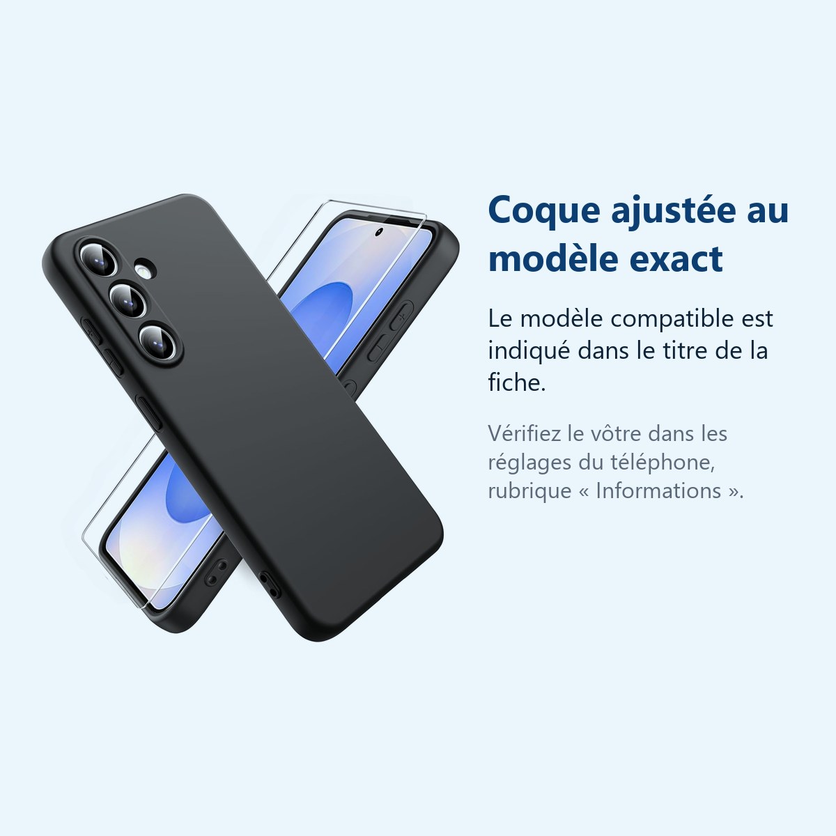 Accessoire ajusté au modèle exact – Coque Pour Samsung Galaxy S25 Silicone Noir + Verre Trempé