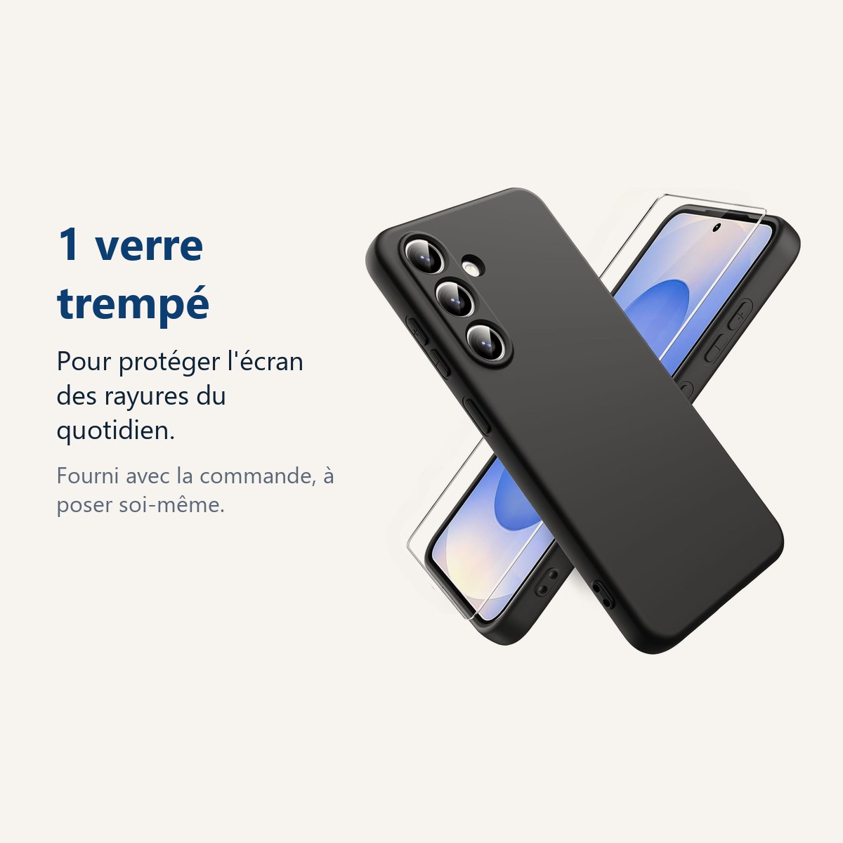 Verre trempé pour protéger lécran – Coque Pour Samsung Galaxy S25 Silicone Noir + Verre Trempé