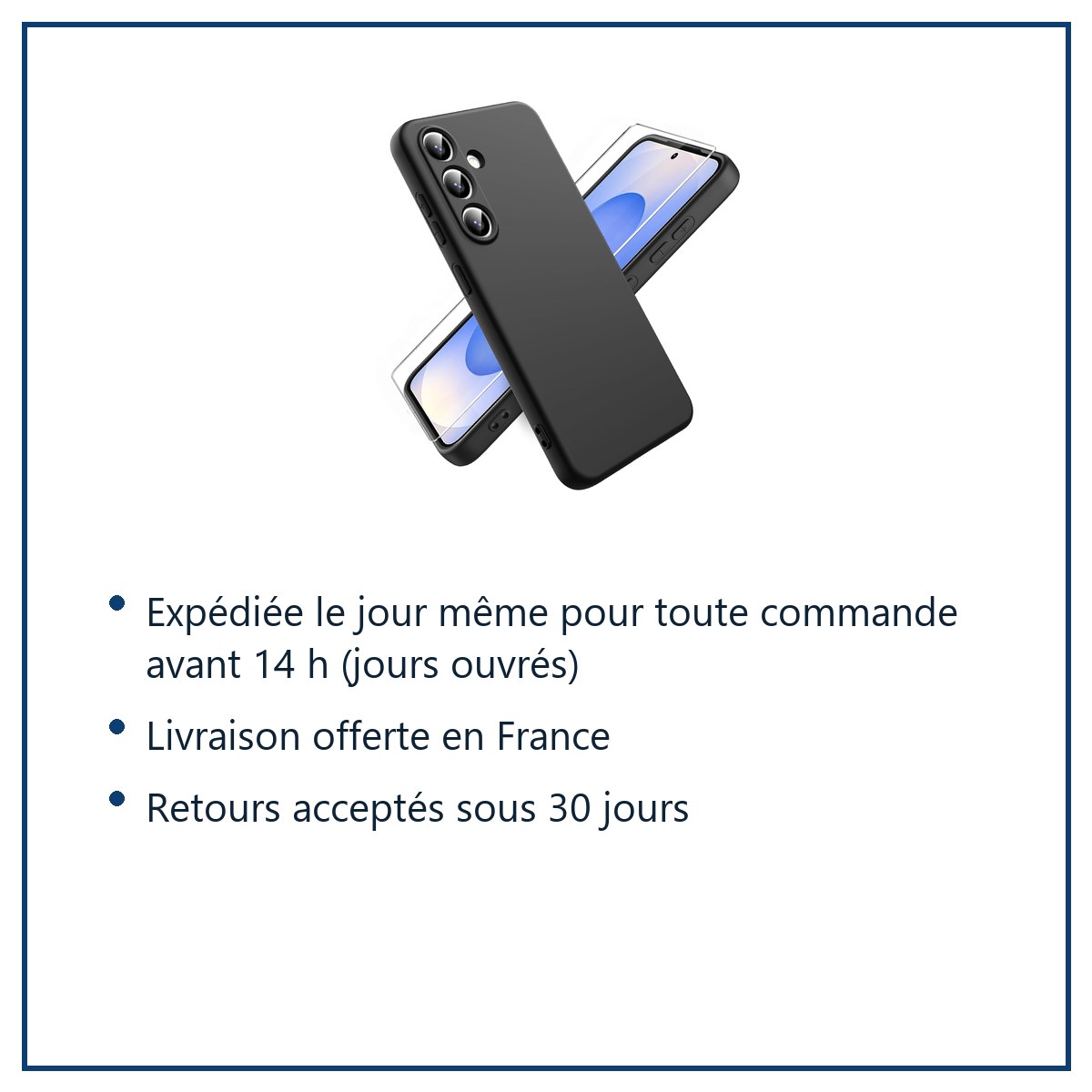 Expédition le jour même, livraison offerte, retours sous 30 jours – Coque Pour Samsung Galaxy S25 Silicone Noir + Verre Tremp