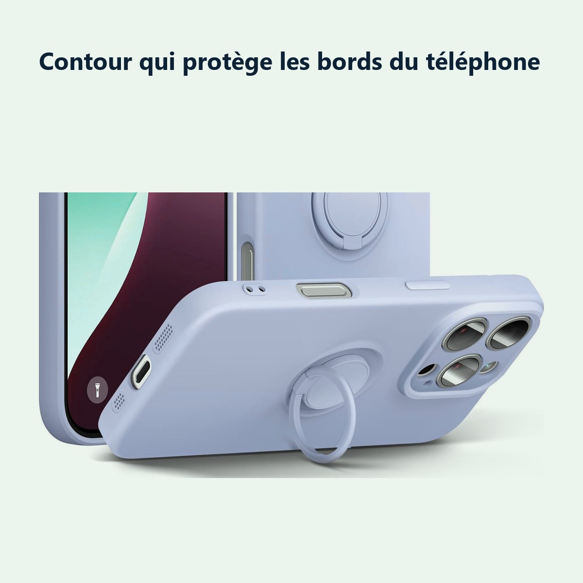 Contour qui protège les bords – Coque Silicone Pour iPhone 16 Pro Couleur Violet Avec Anneau Support