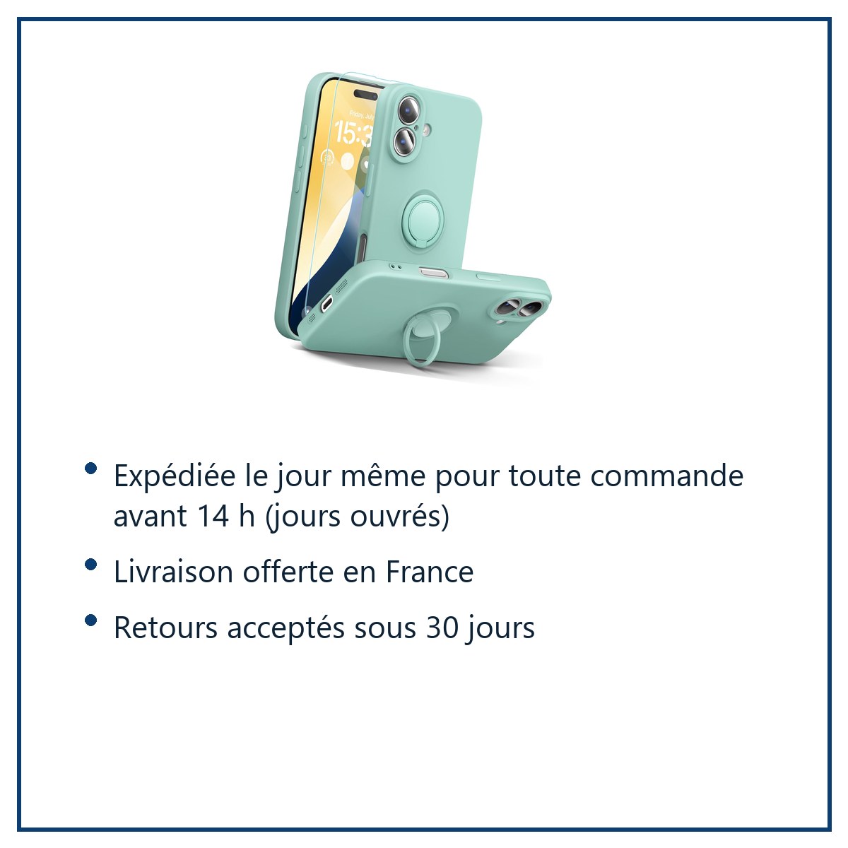 Expédition le jour même, livraison offerte, retours sous 30 jours – Coque Silicone Pour iPhone 16 Plus Couleur Vert Avec Anne