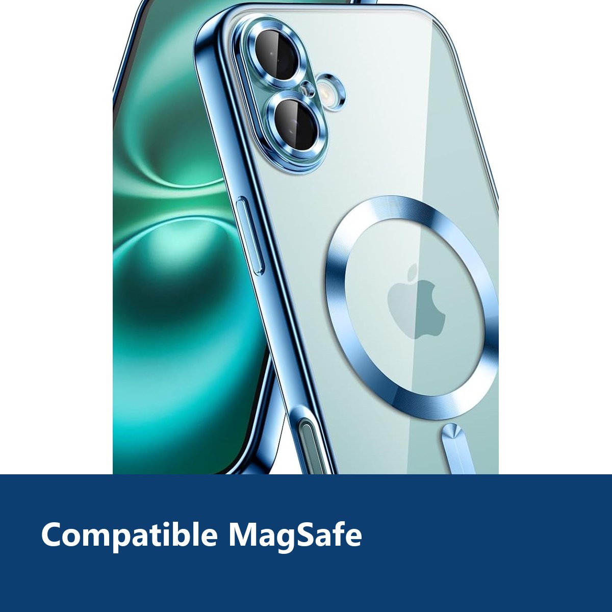 Vue de détail – Coque Silicone Pour iPhone 16 Couleur Bleu Compatible Magsafe