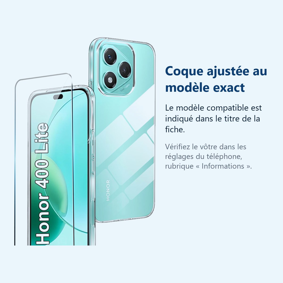 Accessoire ajusté au modèle exact – Coque Silicone Transparente + Verre Trempé Pour Honor 400 Lite