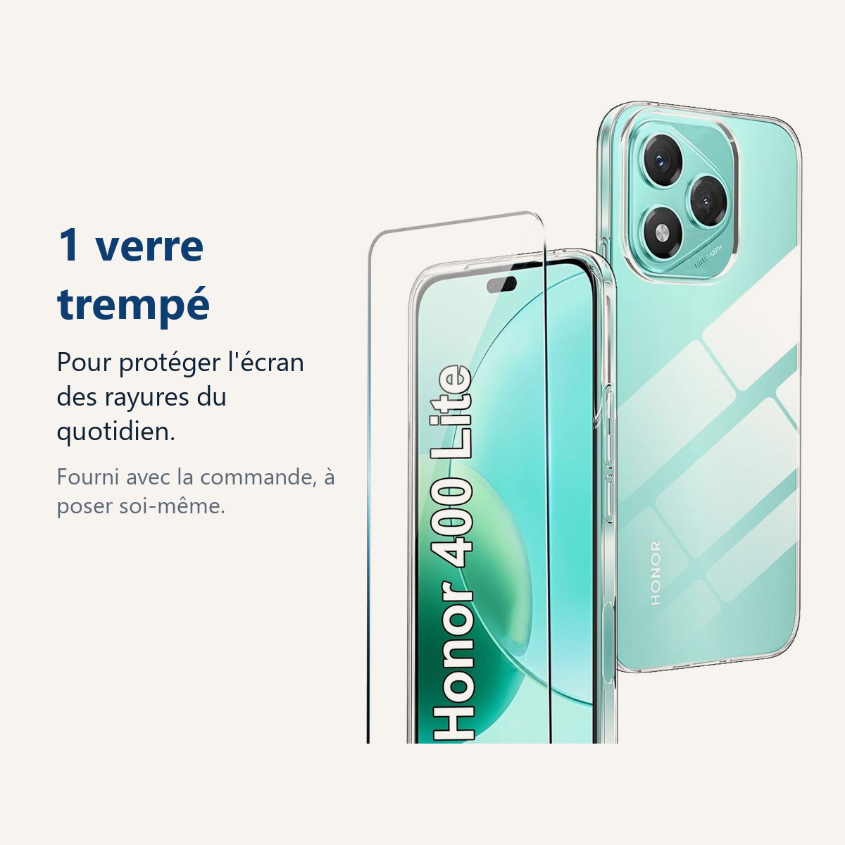 Verre trempé pour protéger lécran – Coque Silicone Transparente + Verre Trempé Pour Honor 400 Lite