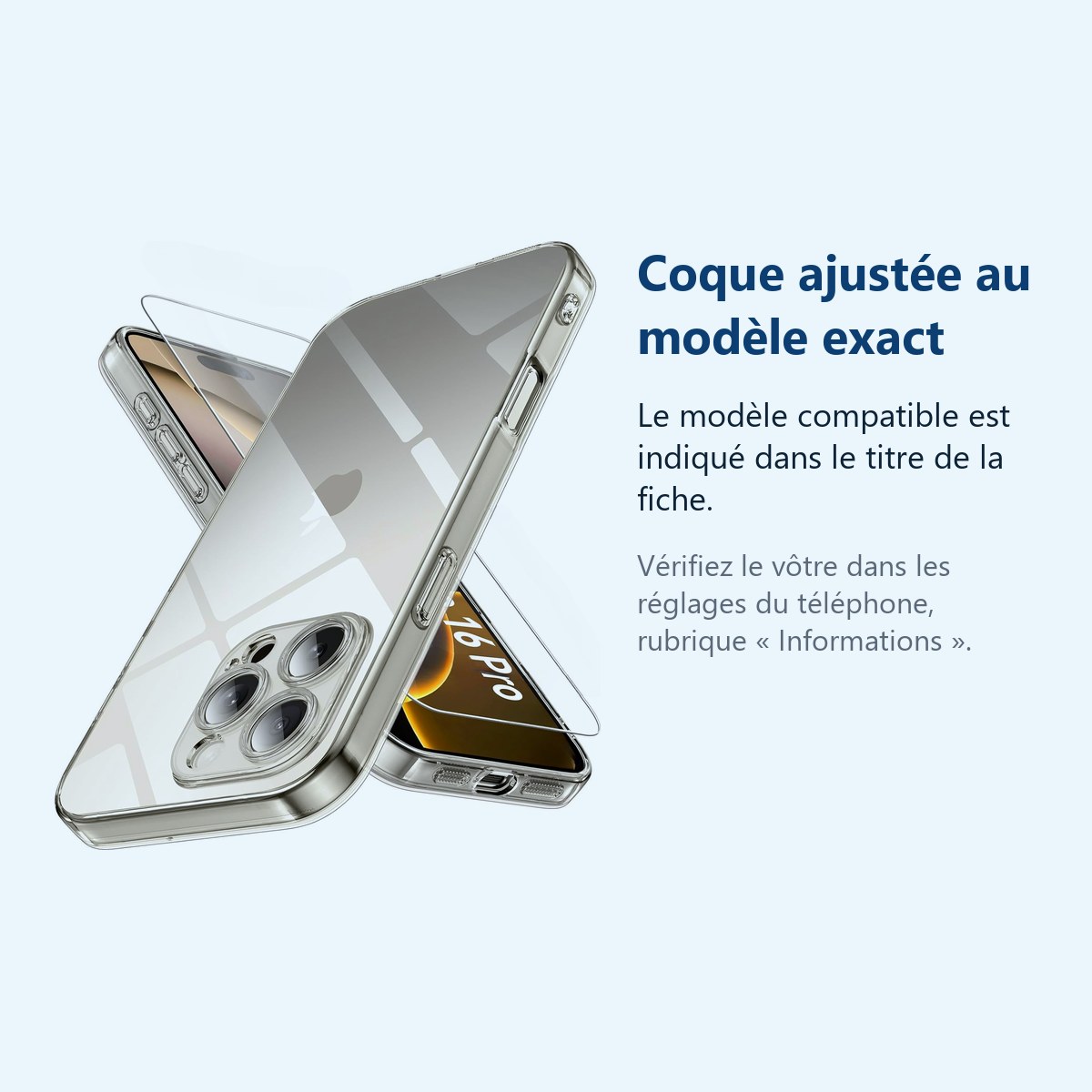 Accessoire ajusté au modèle exact – Coque Silicone Transparente + Verre Trempé Pour iPhone 16 Pro