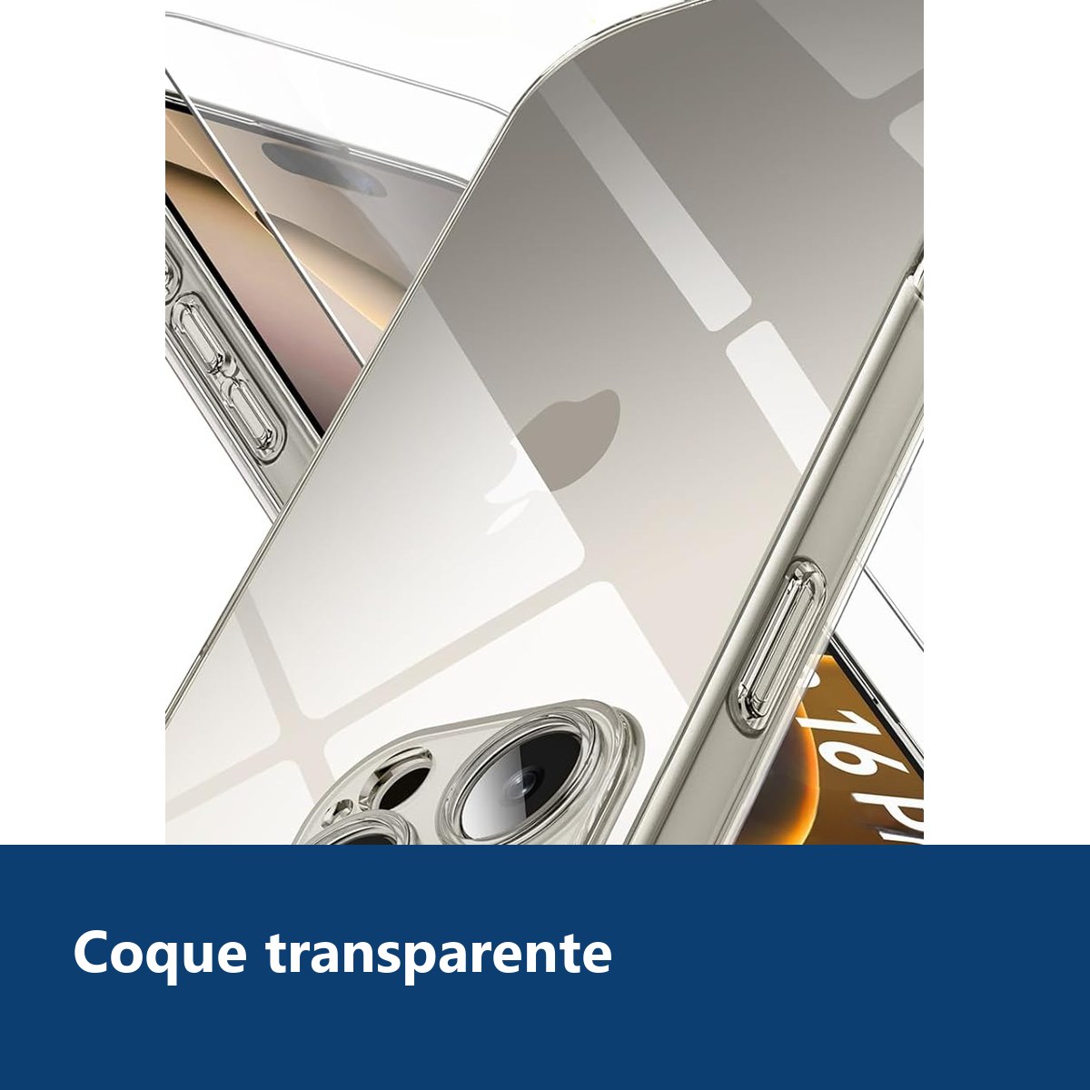 Vue de détail – Coque Silicone Transparente + Verre Trempé Pour iPhone 16 Pro