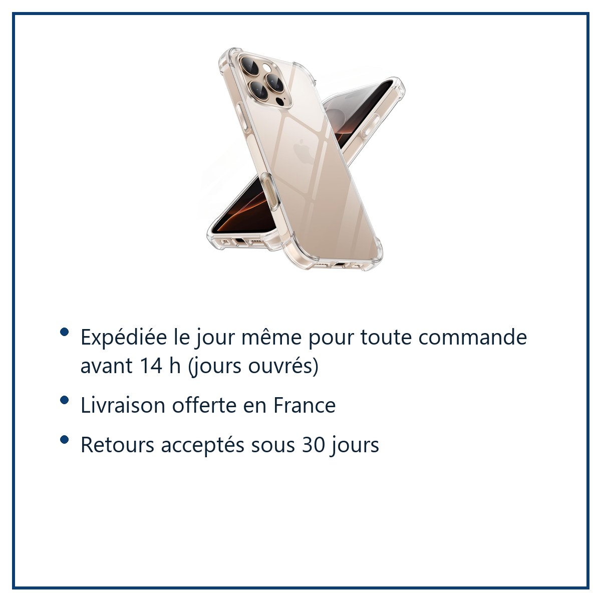 Expédition le jour même, livraison offerte, retours sous 30 jours – Coque Silicone Transparente Angles Renforcés Pour iPhone