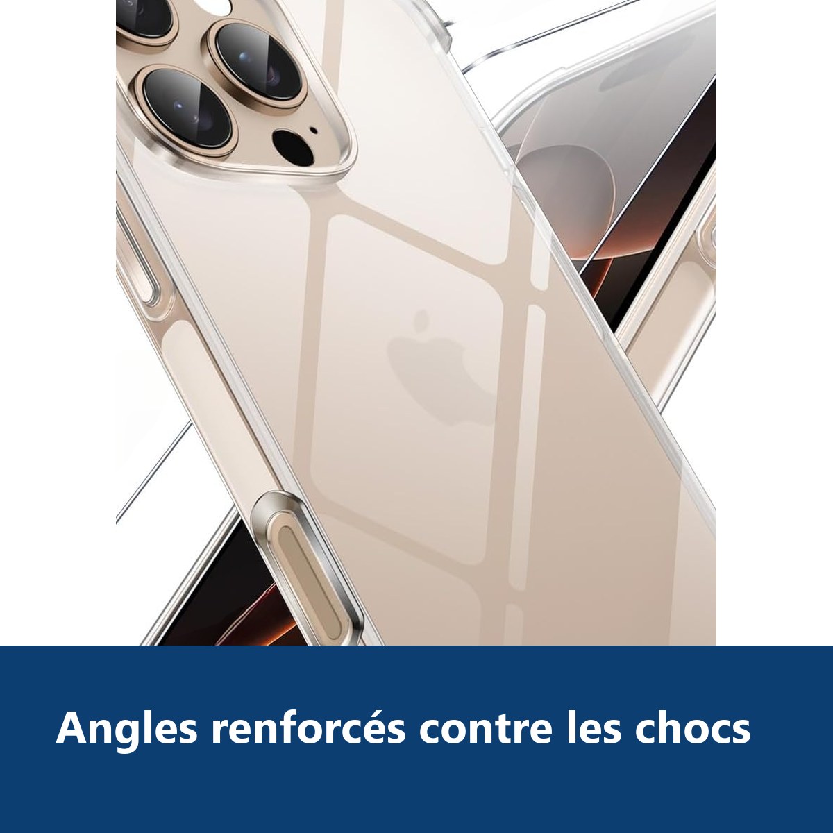 Vue de détail – Coque Silicone Transparente Angles Renforcés + Verre Trempé Pour iPhone 16 Pro