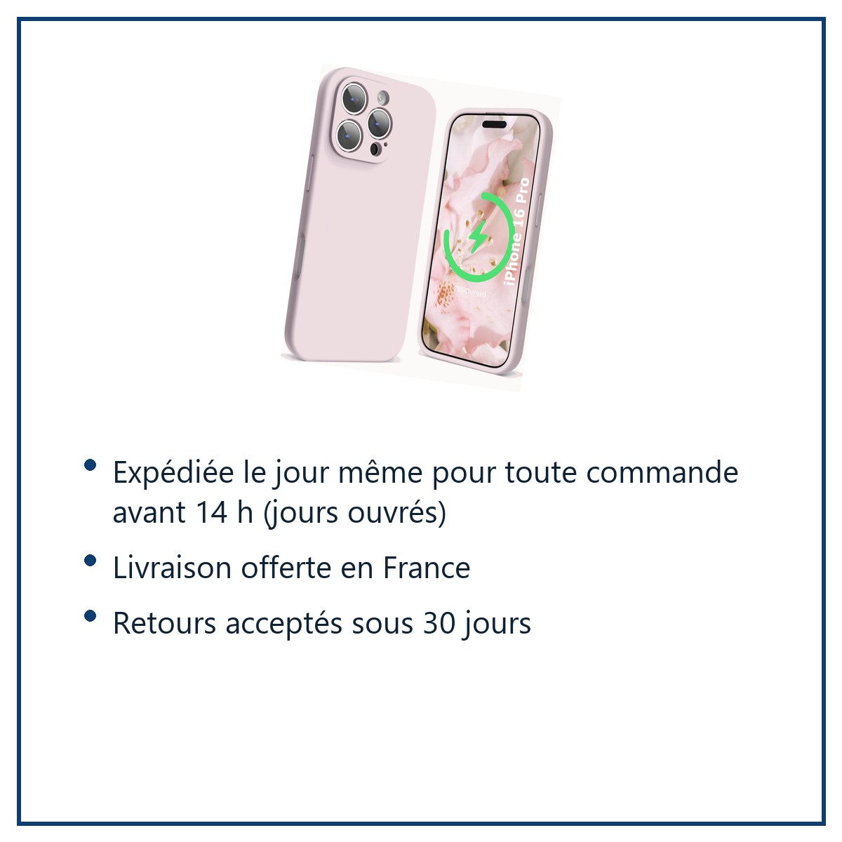 Expédition le jour même, livraison offerte, retours sous 30 jours – Coque Silicone Rose Pour iPhone 16 Pro