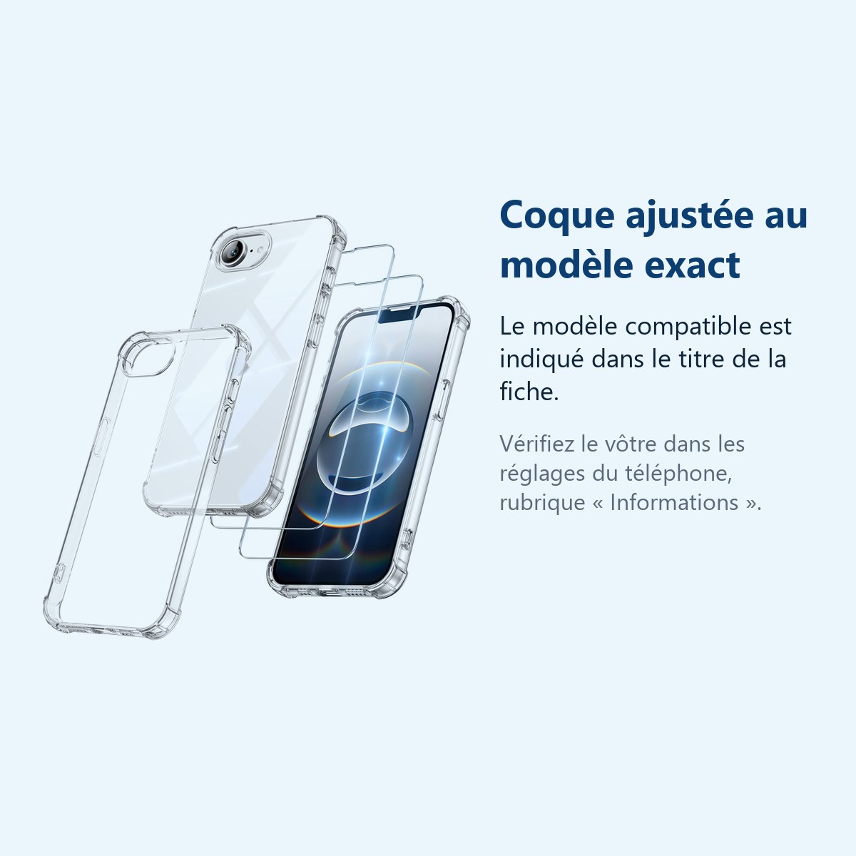 Accessoire ajusté au modèle exact – Coque Pour iPhone 16e Silicone Transparente Angles Renforcés + 2 Verres Trempés