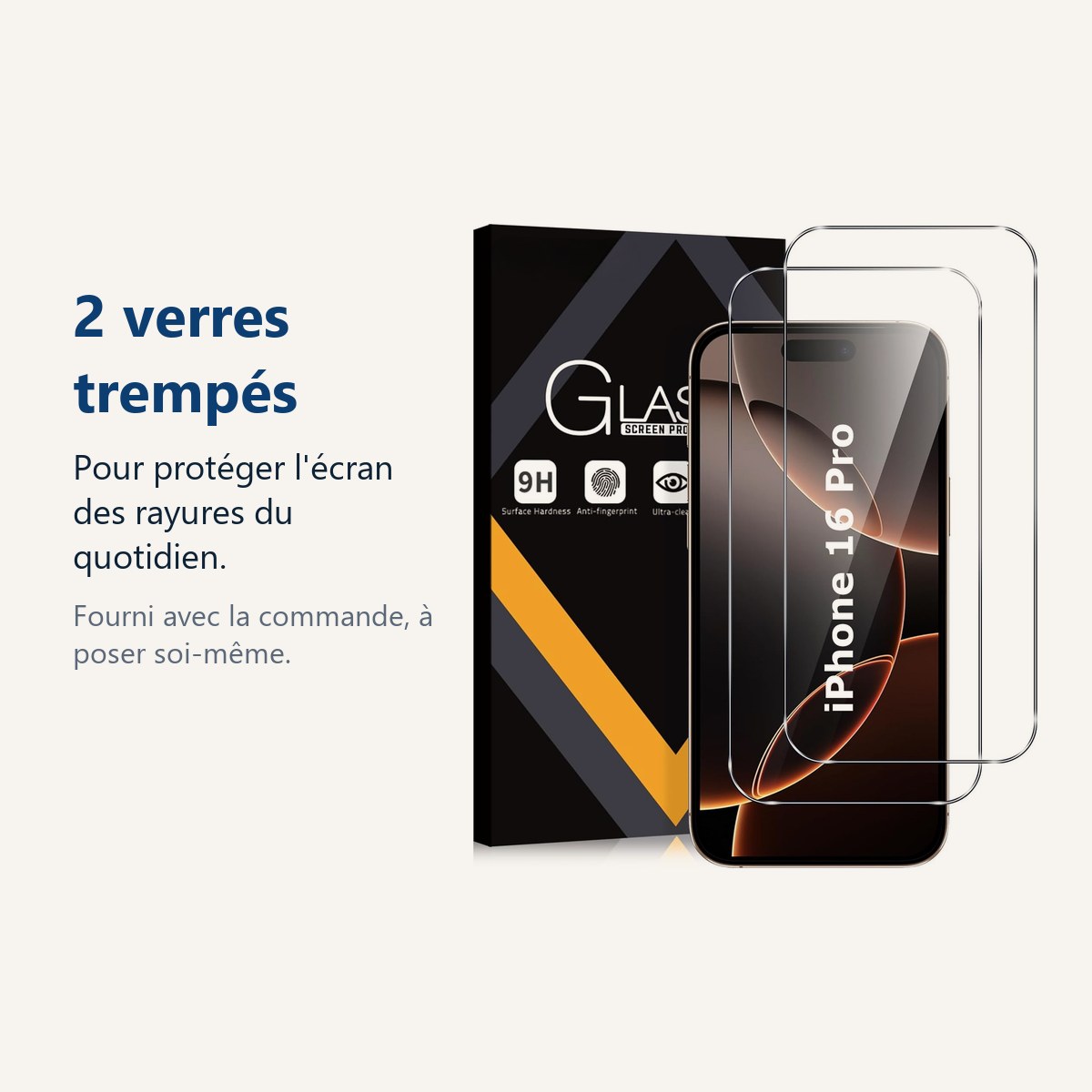 Verre trempé pour protéger lécran – Verres Trempés X2 Pour iPhone 16 Pro