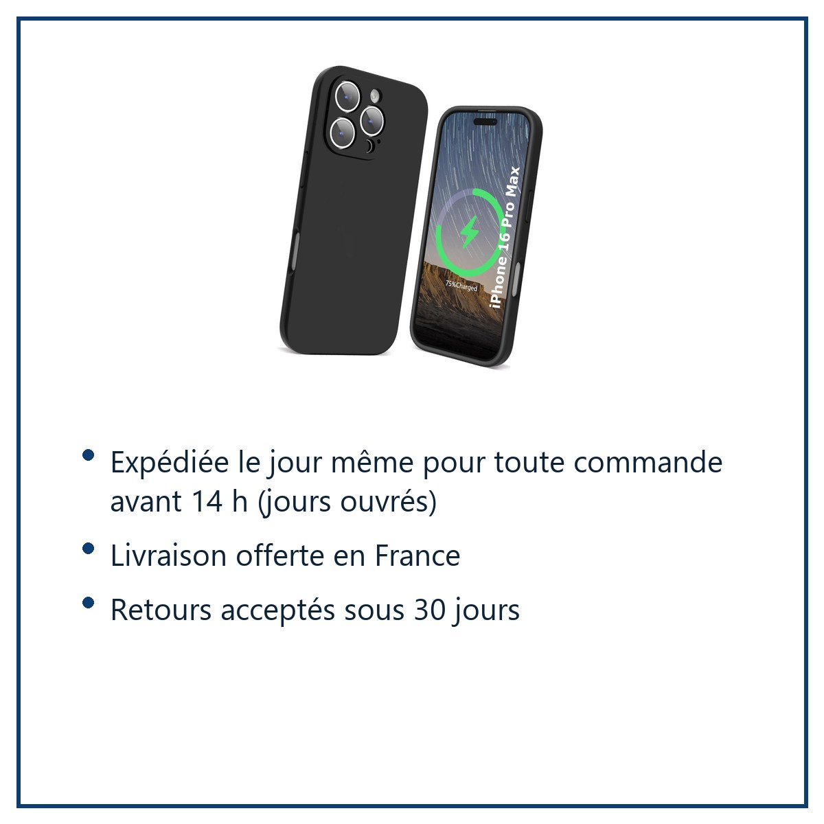 Expédition le jour même, livraison offerte, retours sous 30 jours – Coque Silicone Noir Pour iPhone 16 Pro Max