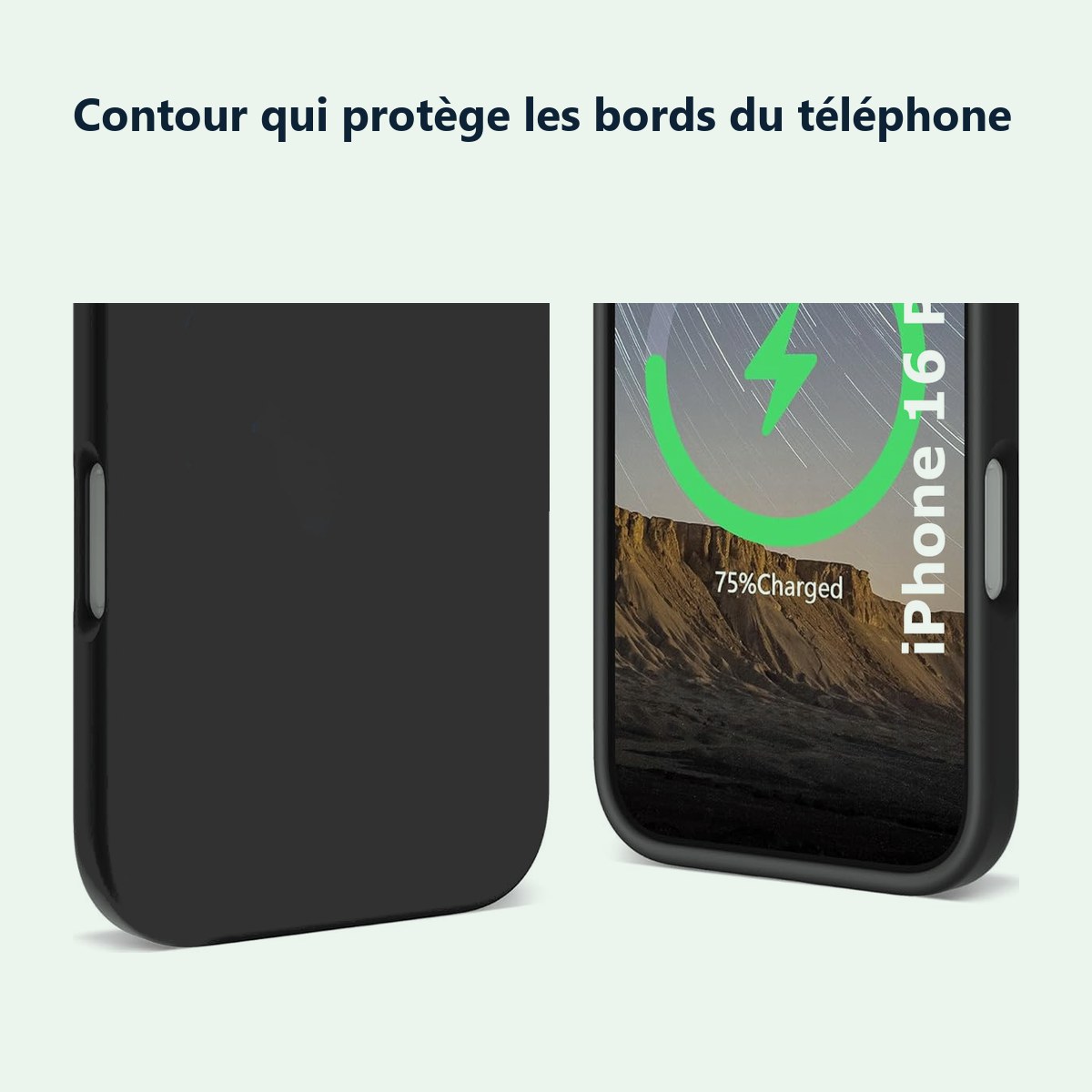 Contour qui protège les bords – Coque Silicone Noir Pour iPhone 16 Pro Max