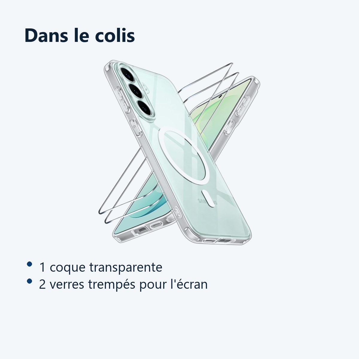 Contenu du colis – Coque Magnétique Compatible MagSafe Transparente + 2 Verres Trempés Pour Samsung S26 FE