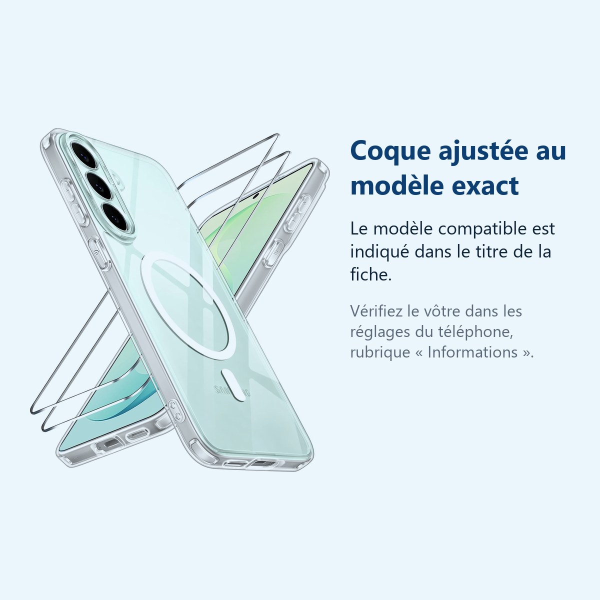 Accessoire ajusté au modèle exact – Coque Magnétique Compatible MagSafe Transparente + 2 Verres Trempés Pour Samsung S26 FE