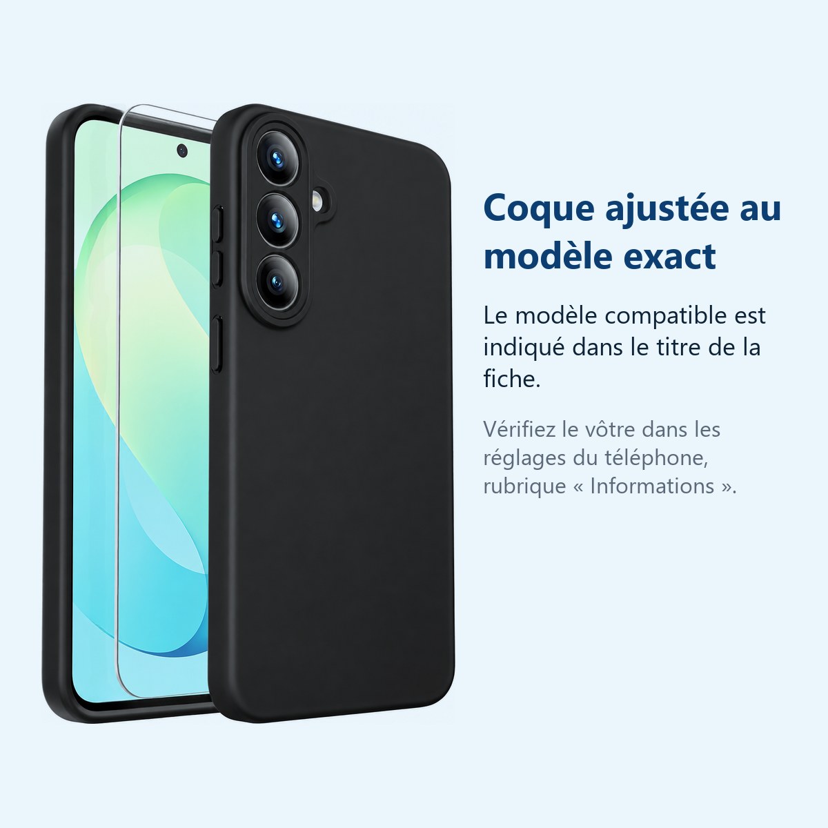 Accessoire ajusté au modèle exact – Coque Pour Samsung S26 FE Silicone Noir + Verre Trempé