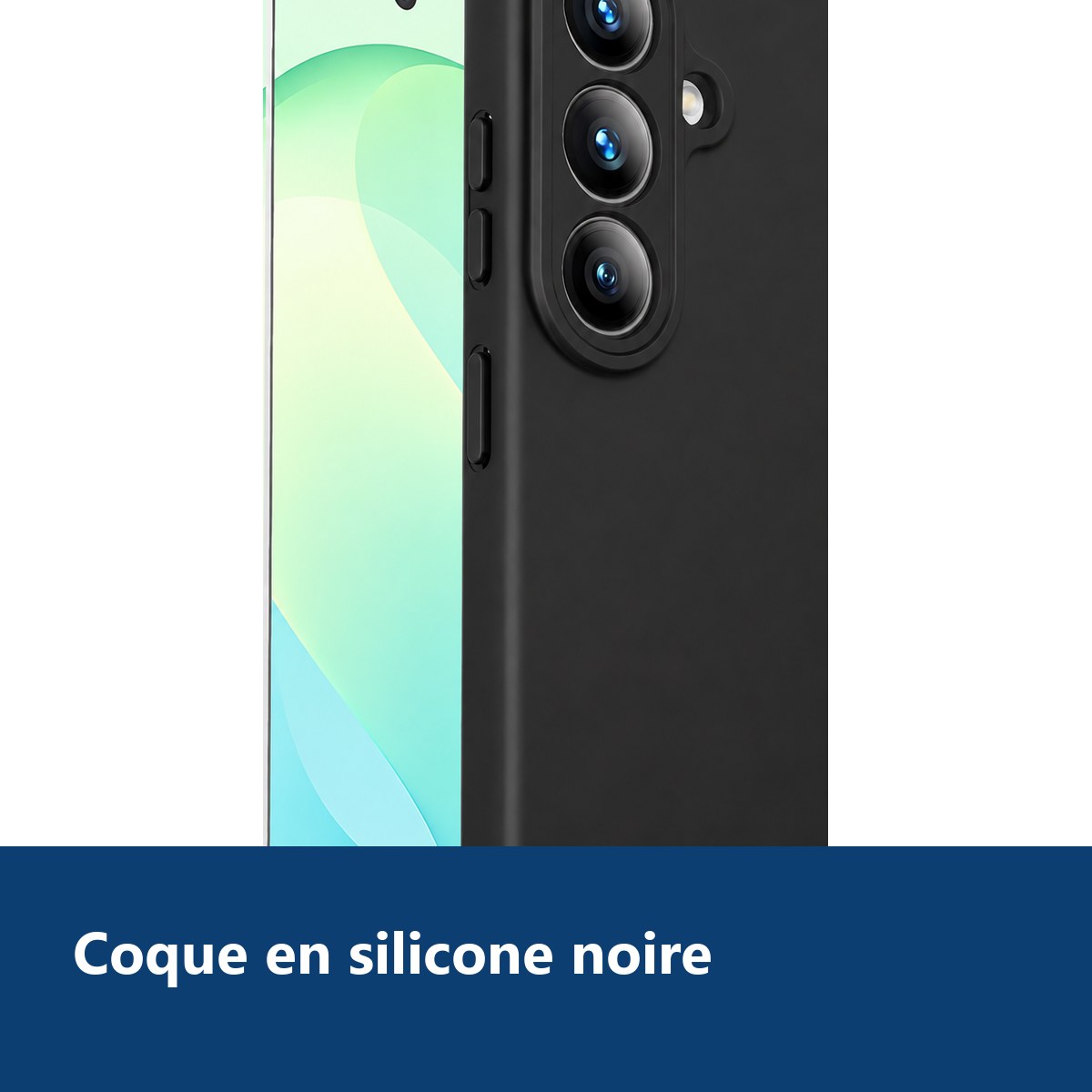 Vue de détail – Coque Pour Samsung S26 FE Silicone Noir + Verre Trempé