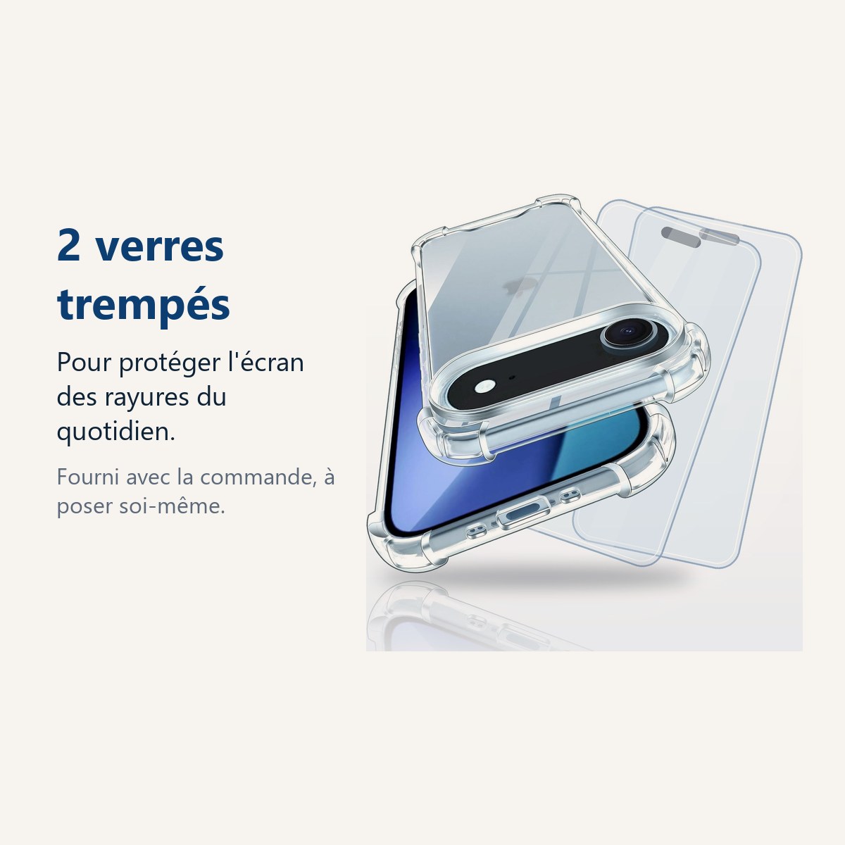 Verre trempé pour protéger lécran – Coque Pour iPhone 17 Air Silicone Transparente Angles Renforcés + 2 Verres Trempés