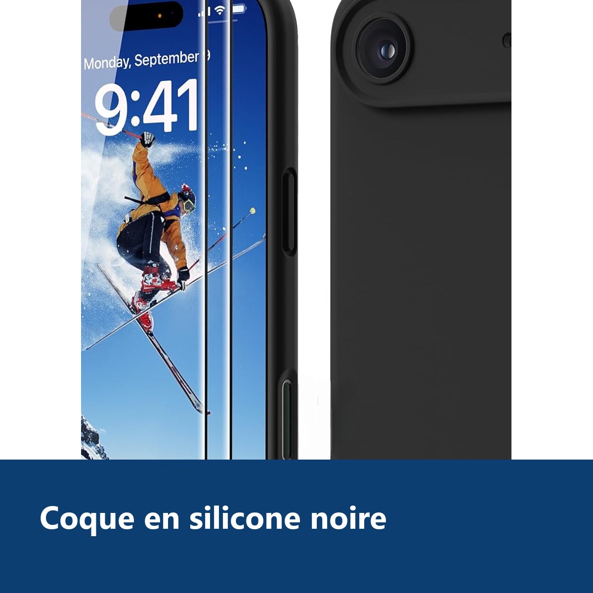 Vue de détail – Coque Pour iPhone 17 Air Silicone Noir + 2 Verres Trempés