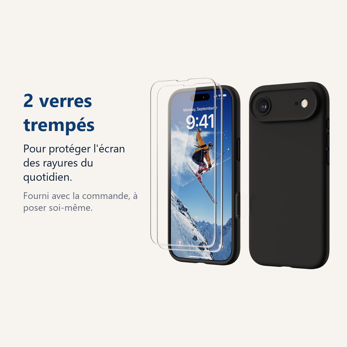 Verre trempé pour protéger lécran – Coque Pour iPhone 17 Air Silicone Noir + 2 Verres Trempés