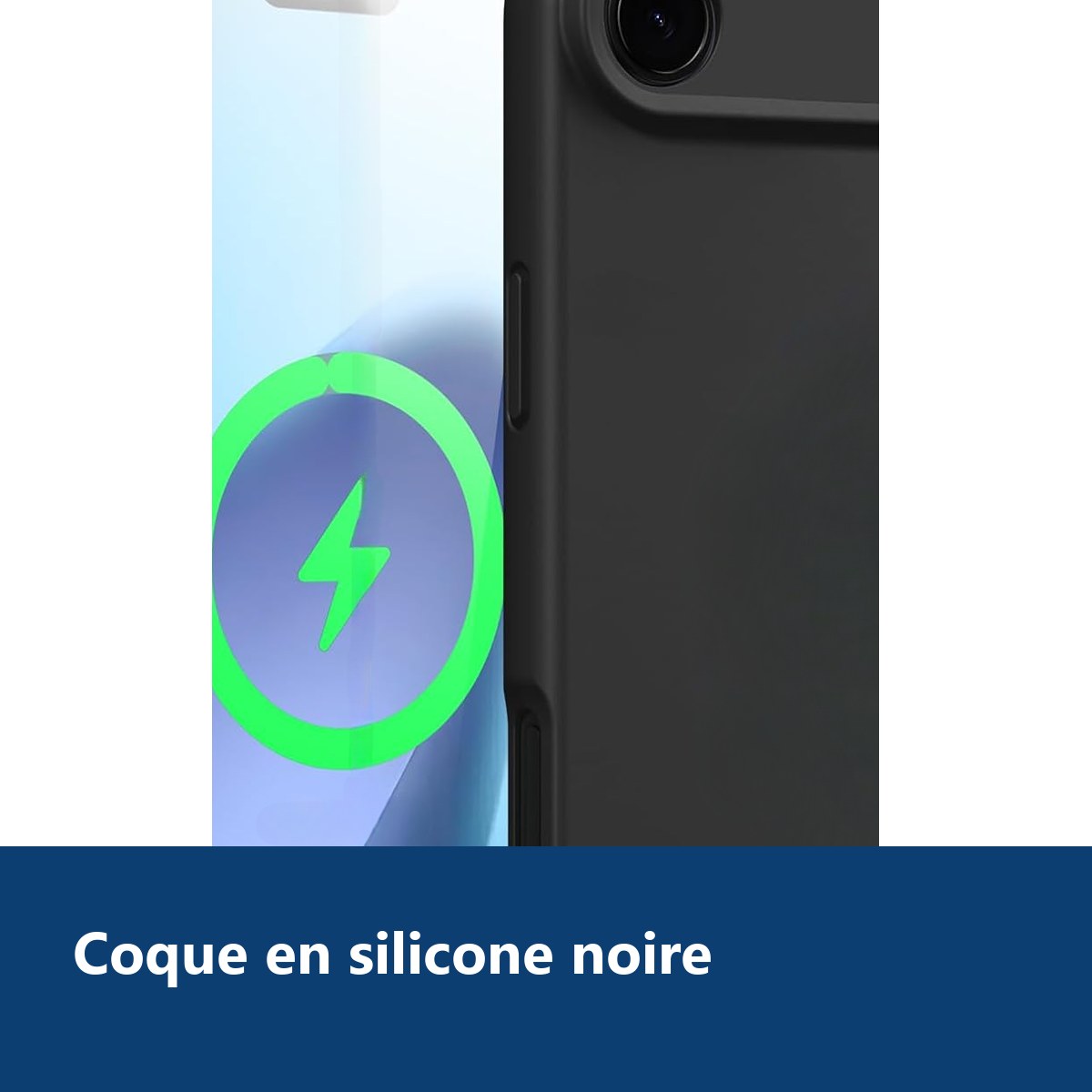 Vue de détail – Coque Pour iPhone 17 Air Silicone Noir + Verre Trempé