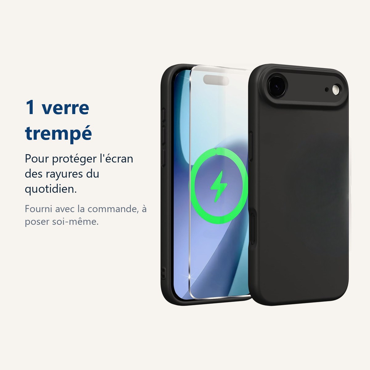 Verre trempé pour protéger lécran – Coque Pour iPhone 17 Air Silicone Noir + Verre Trempé