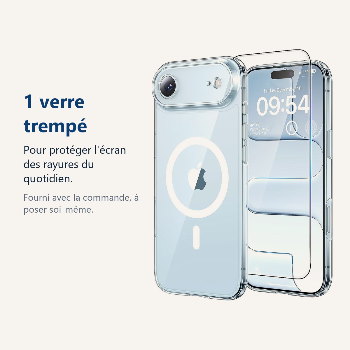 Verre trempé pour protéger lécran – Coque Silicone Transparente Compatible Magsafe + Verre Trempé Pour iPhone 17 Air