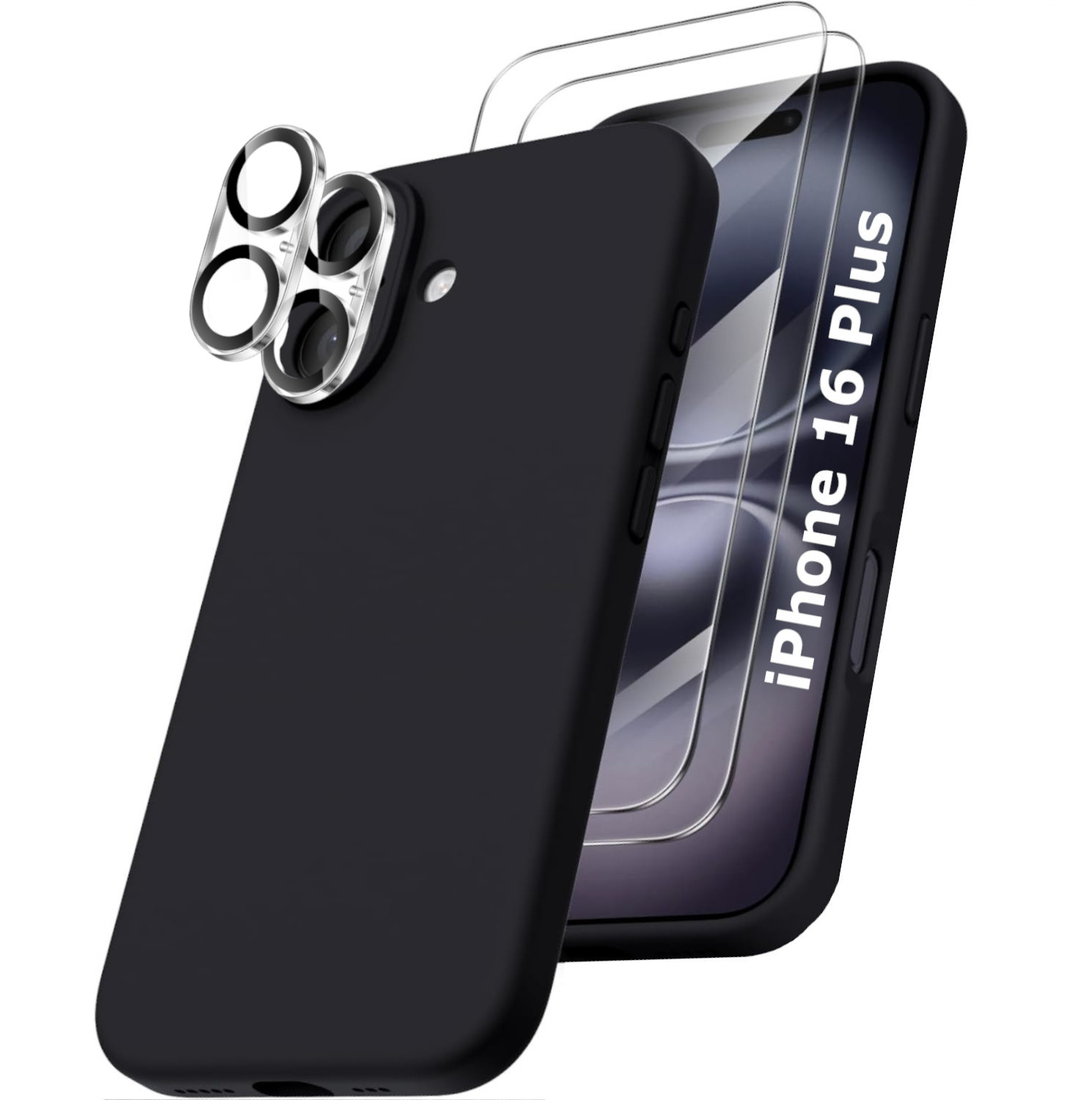coque-silicone-noir-pack-glass-x2-pour-iphone-16-plus-little-boutik