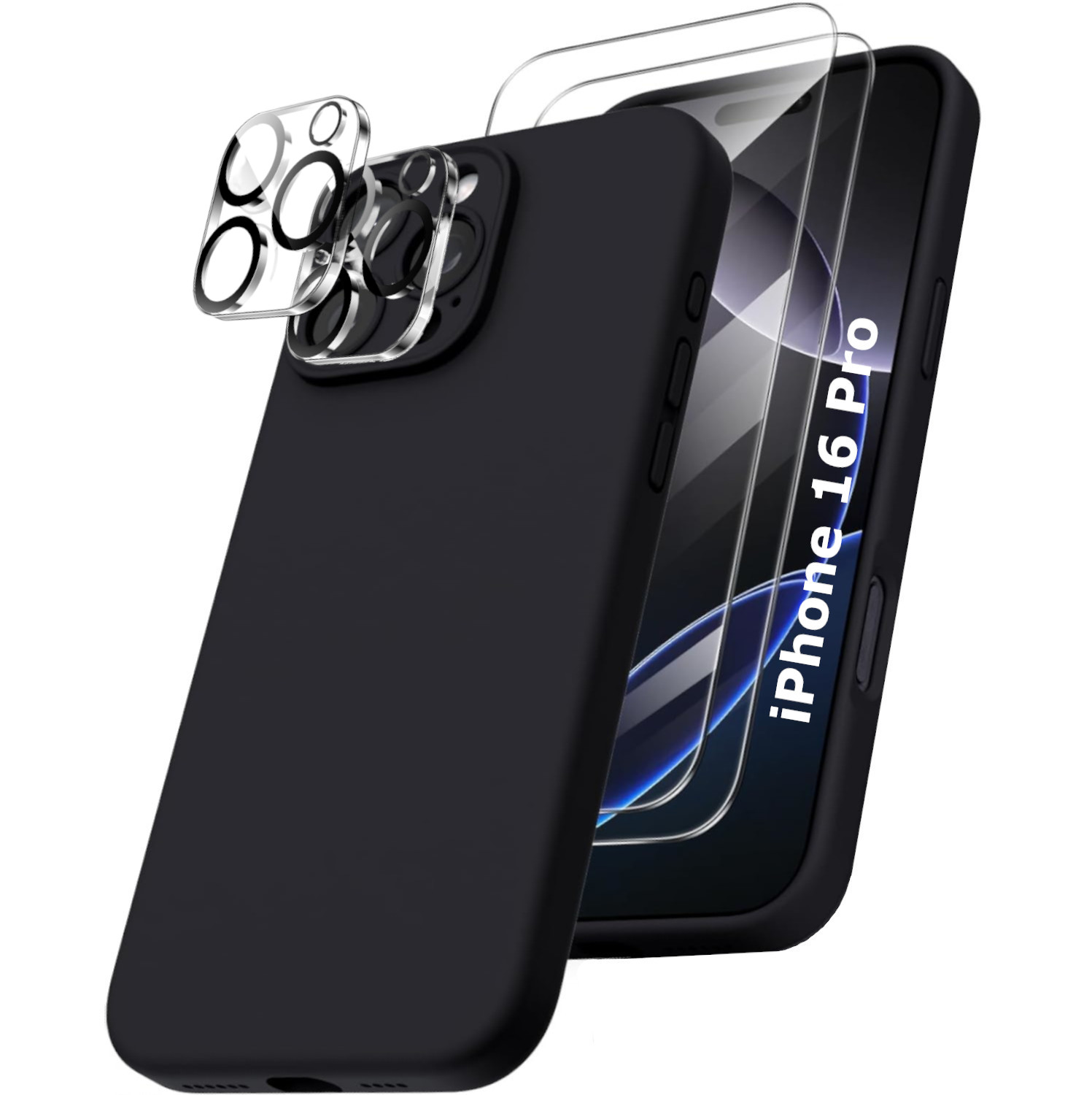 coque-silicone-noir-pack-glass-x2-pour-iphone-16-pro-little-boutik