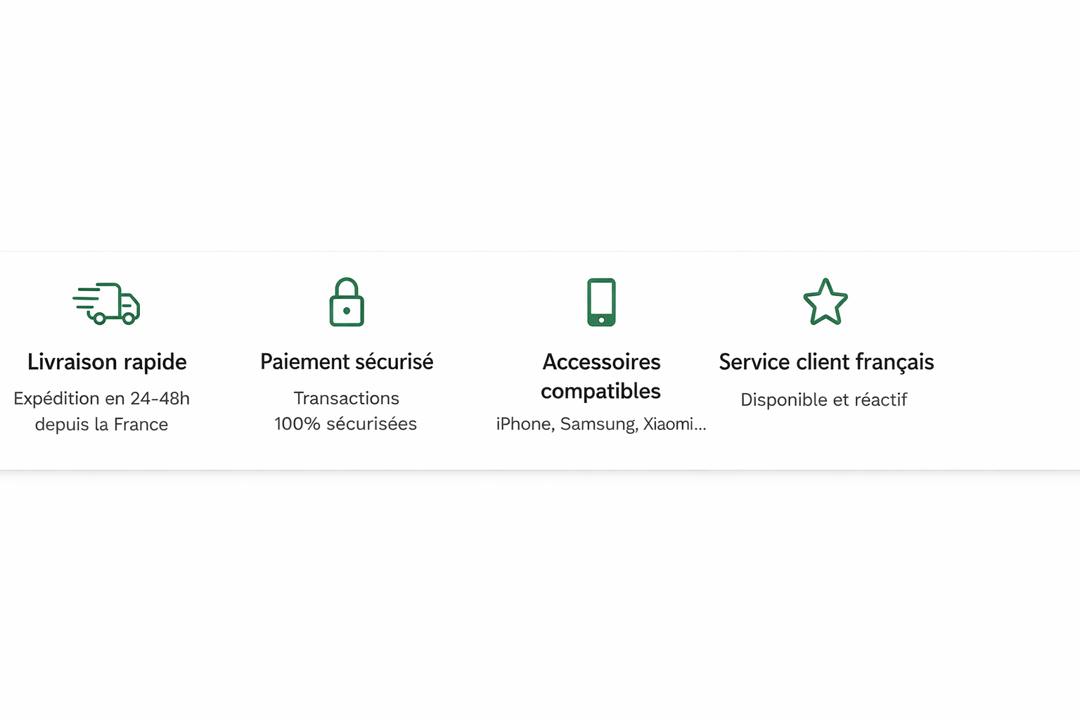 bandeau reassurance livraison paiement accessoires smartphone service client png