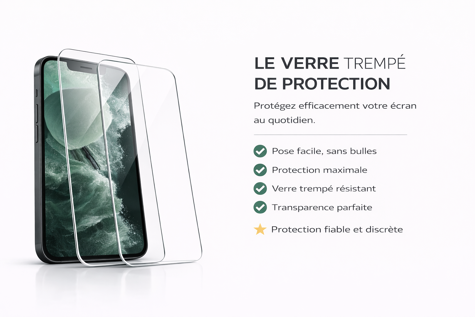 Verre trempé de protection pour écran smartphone avec pose facile sans bulles