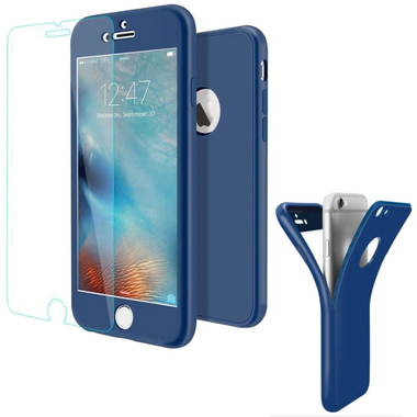 Coque Gel Silicone IPhone 7 Intégrale 360Full Protection + Verre Trempé Couleur Bleu Etuis