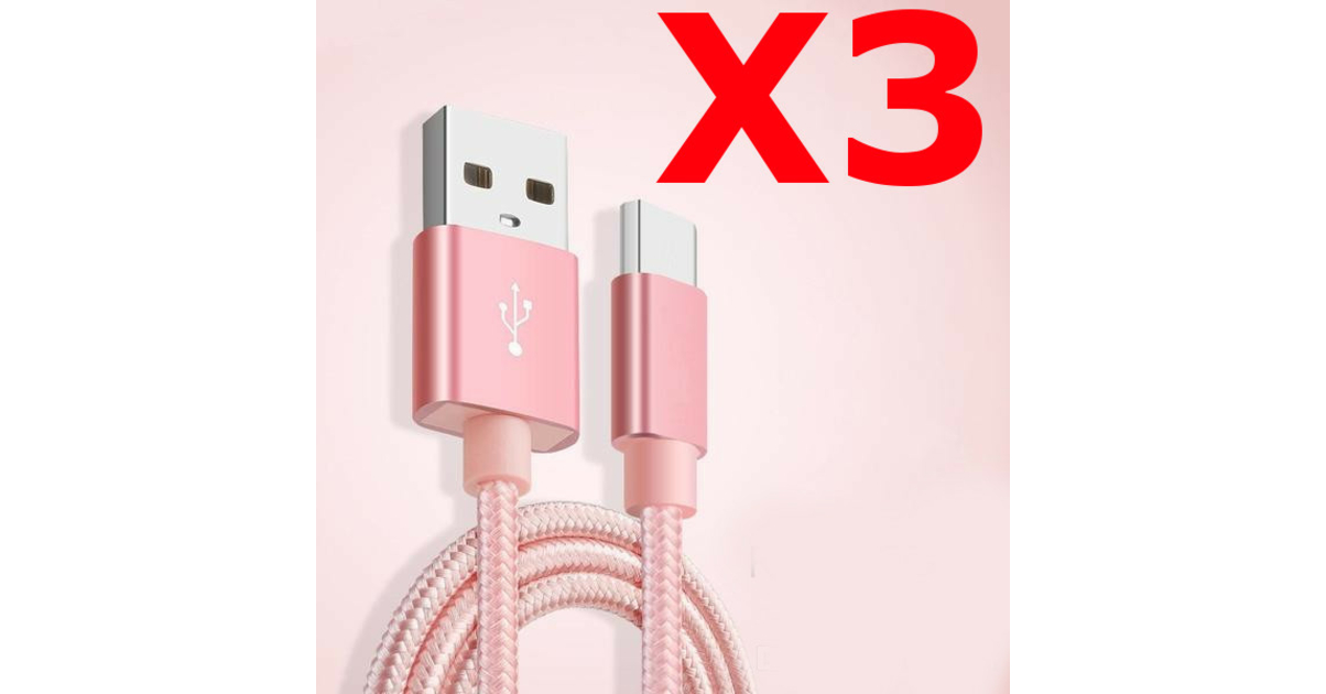 Cables USB Little Boutik X3 Câble Metal Nylon Renforcé Chargeur USB