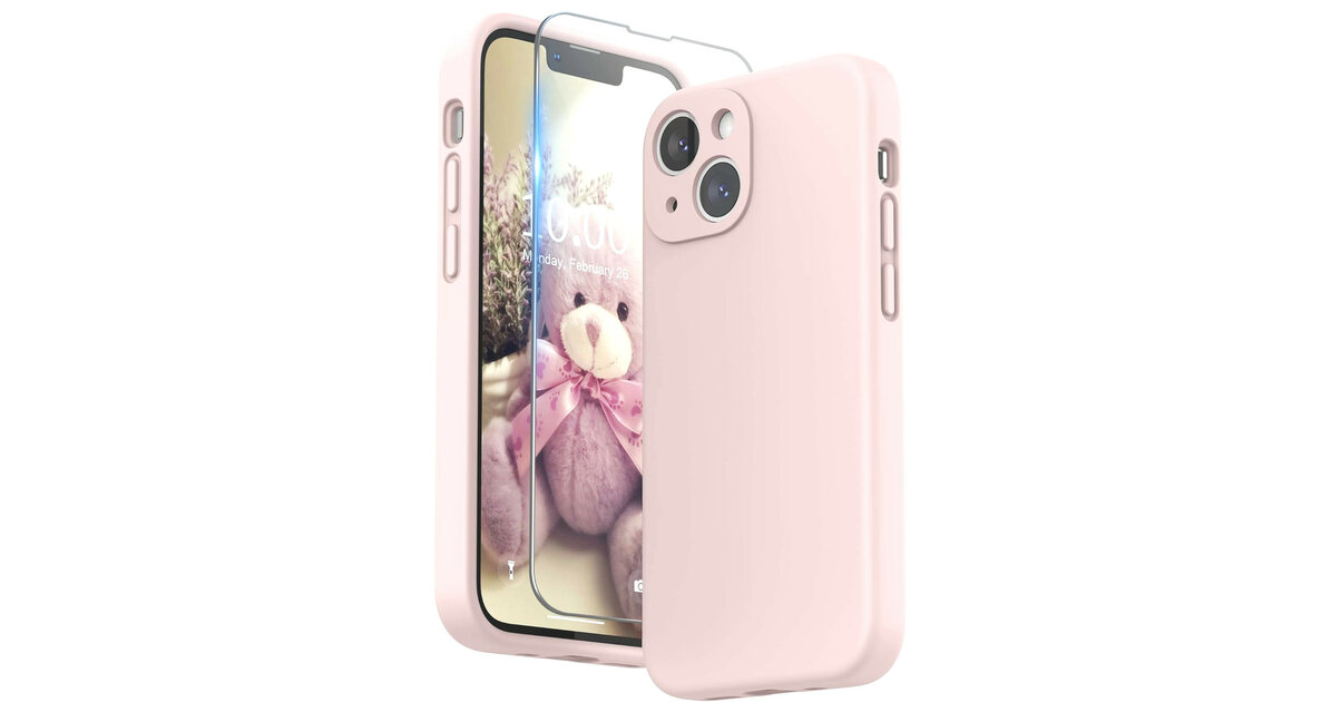 Coque En Silicone Rose Pour IPhone 13 Avec Verre Trempé - Marque Little Boutik - Neuf