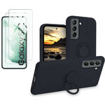 por-samsung-s22-coque-noir-silicone-anneau-verre-trempe-x2