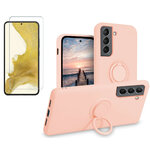 por-samsung-s22-coque-rose-silicone-anneau-protection-ecran