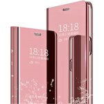 pour-samsung-s22-coque-rabat-mirroir-rose