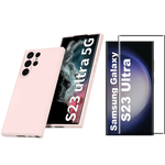 coque-rose-silicone-pour samsung-galaxy-s23-ultra-verre-trempe-little-boutik