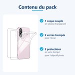 Contenu du pack : coque souple, 2 verres trempés, 2 protections dobjectif
