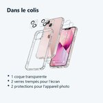 Contenu du colis – Coque Silicone Transparente Angles Renforces + Verres Trempes et Protections Camera Arriere X2 Pour iPhone