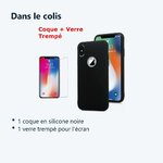 Contenu du colis – Coque Souple Silicone Pour iPhone X (10) / Xs (10s) Noir + Verre Trempé Anti chocs et Rayures Vitre de Pro