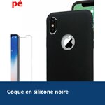 Vue de détail – Coque Souple Silicone Pour iPhone X (10) / Xs (10s) Noir + Verre Trempé Anti chocs et Rayures Vitre de Protec