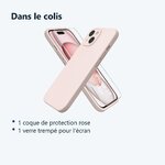 Contenu du colis – Coque Rose pour iPhone 14 Plus (6,7 pouces) et Verre Trempé Film Protection Ecran
