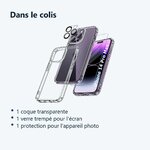 Contenu du colis – Coque Silicone Transparente + Verre Trempe et Protection Camera Arriere Pour iPhone 14 Pro Max