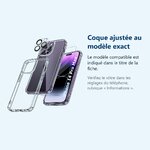 Accessoire ajusté au modèle exact – Coque Silicone Transparente + Verre Trempe et Protection Camera Arriere Pour iPhone 14 Pr