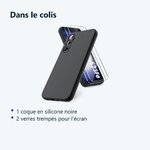 Contenu du colis – Coque Pour Samsung Galaxy S23 FE Silicone Noir + 2 Verres Trempes