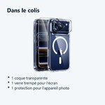 Contenu du colis – Coque Silicone Transparente Compatible Magsafe + Verre Trempe et Protection Camera Arriere Pour iPhone 17