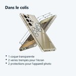 Contenu du colis – Coque Silicone Transparente + Verres Trempes et Protections Camera Arriere Transparent X2 Pour Samsung Gal