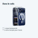 Contenu du colis – Coque Silicone Transparente Compatible Magsafe + 2 Verres Trempes Pour iPhone 17 Pro Max
