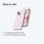 Contenu du colis – Coque Rose pour iPhone 14 Plus (6,7 pouces) et 2 Verres Trempé Film Protection Ecran